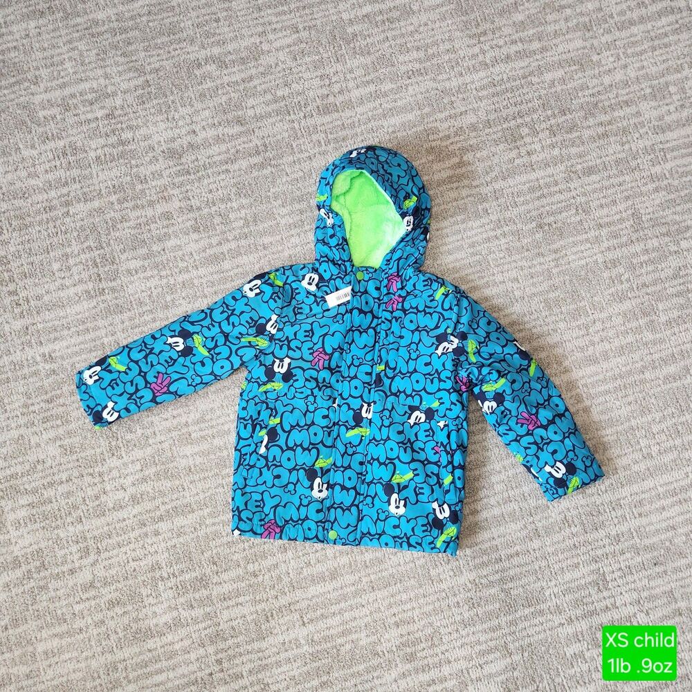 NWT Disney boy's Mickey Mouse heavyweight hooded puffer jacket blue size XS